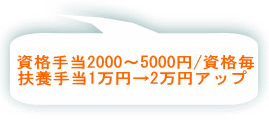 資格手当2000～5000円/資格毎 扶養手当1万円→2万円アップ